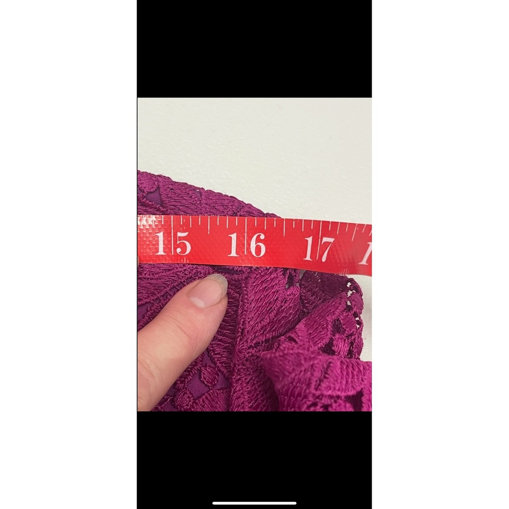 RSVP by Talbots women's Lace Top Magenta Floral 3/4 Sleeve Scalloped Hem Sz L - Picture 13 of 16